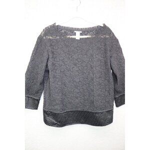 Sundance Embroidered Lace Sheer 3/4 Sleeve Top-Size Large-Silk Blend